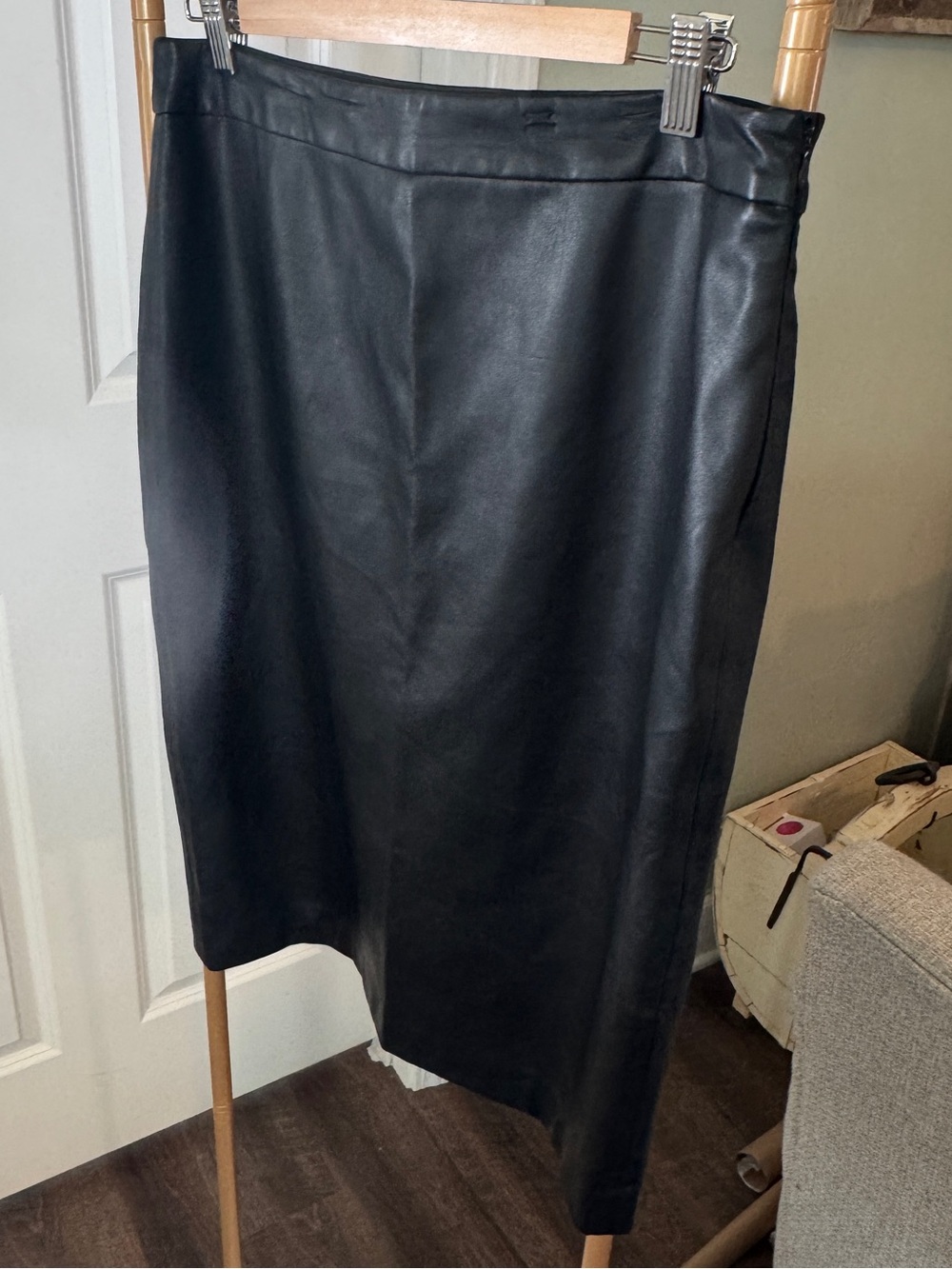 Zara Black Faux Leather Pencil Midi Skirt